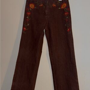 bebe Brown Floral Embroidered Jeans